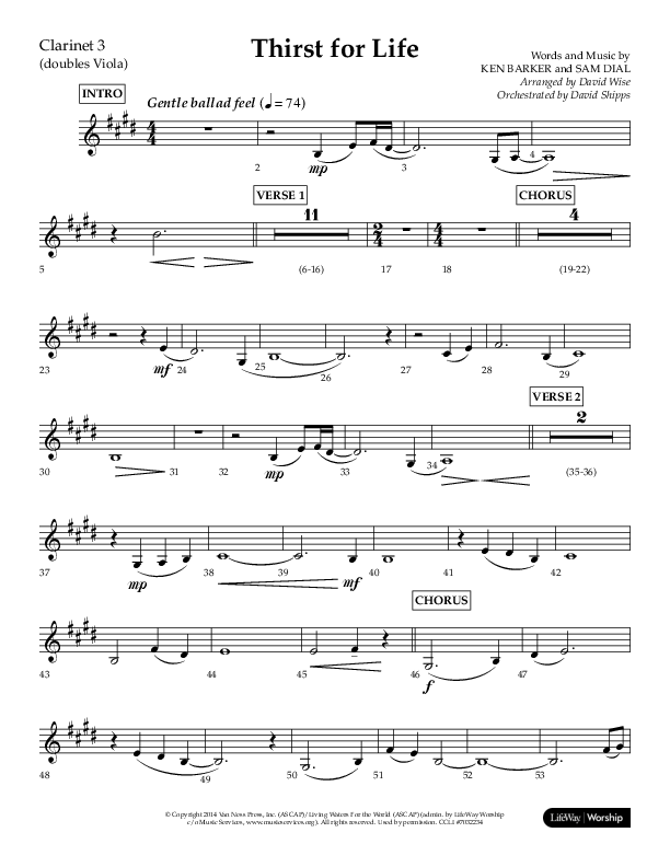 Thirst For Life (Choral Anthem SATB) Clarinet 3 (Lifeway Choral / Arr. David Wise / Orch. David Shipps)