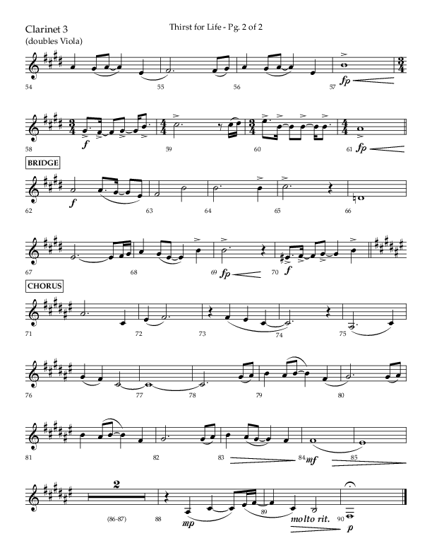 Thirst For Life (Choral Anthem SATB) Clarinet 3 (Lifeway Choral / Arr. David Wise / Orch. David Shipps)