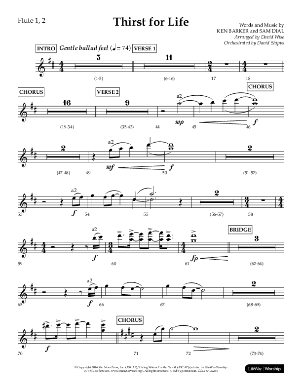 Thirst For Life (Choral Anthem SATB) Flute 1/2 (Lifeway Choral / Arr. David Wise / Orch. David Shipps)