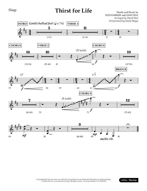 Thirst For Life (Choral Anthem SATB) Harp (Lifeway Choral / Arr. David Wise / Orch. David Shipps)