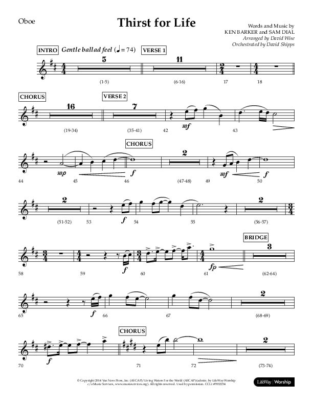 Thirst For Life (Choral Anthem SATB) Oboe (Lifeway Choral / Arr. David Wise / Orch. David Shipps)