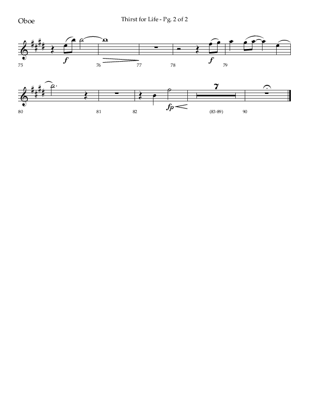 Thirst For Life (Choral Anthem SATB) Oboe (Lifeway Choral / Arr. David Wise / Orch. David Shipps)