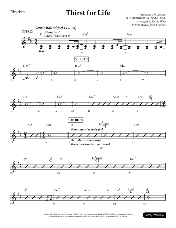 Thirst For Life (Choral Anthem SATB) Lead Melody & Rhythm (Lifeway Choral / Arr. David Wise / Orch. David Shipps)