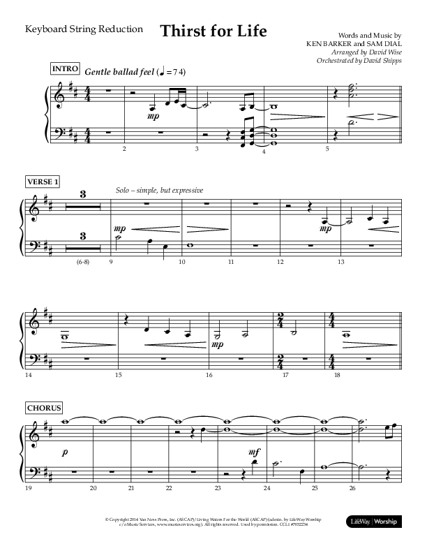Thirst For Life (Choral Anthem SATB) String Reduction (Lifeway Choral / Arr. David Wise / Orch. David Shipps)