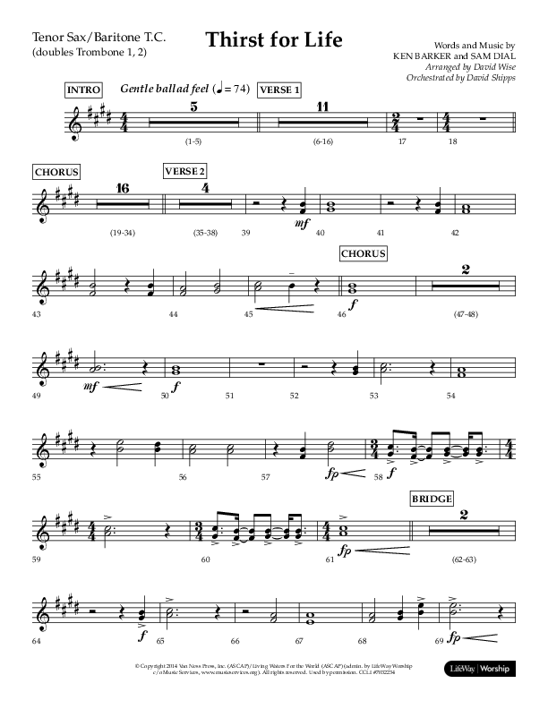 Thirst For Life (Choral Anthem SATB) Tenor Sax/Baritone T.C. (Lifeway Choral / Arr. David Wise / Orch. David Shipps)
