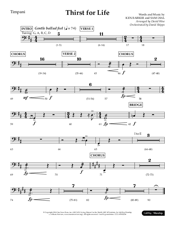 Thirst For Life (Choral Anthem SATB) Timpani (Lifeway Choral / Arr. David Wise / Orch. David Shipps)