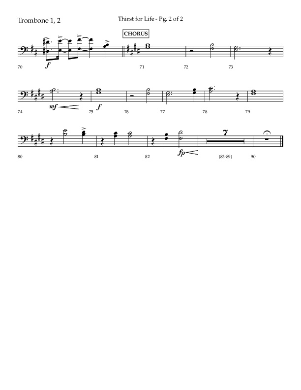 Thirst For Life (Choral Anthem SATB) Trombone 1/2 (Lifeway Choral / Arr. David Wise / Orch. David Shipps)
