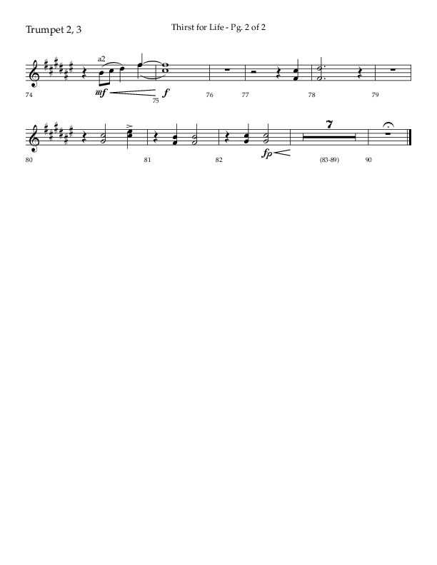 Thirst For Life (Choral Anthem SATB) Trumpet 2/3 (Lifeway Choral / Arr. David Wise / Orch. David Shipps)
