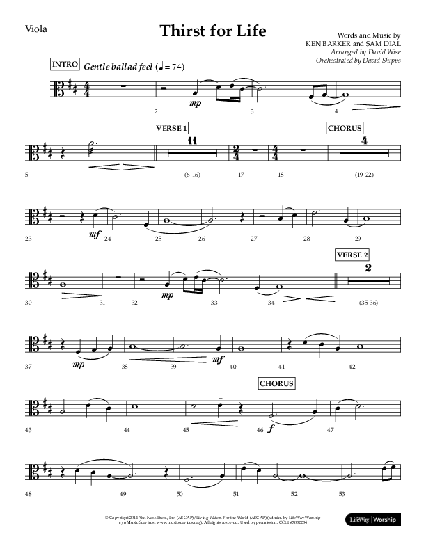 Thirst For Life (Choral Anthem SATB) Viola (Lifeway Choral / Arr. David Wise / Orch. David Shipps)
