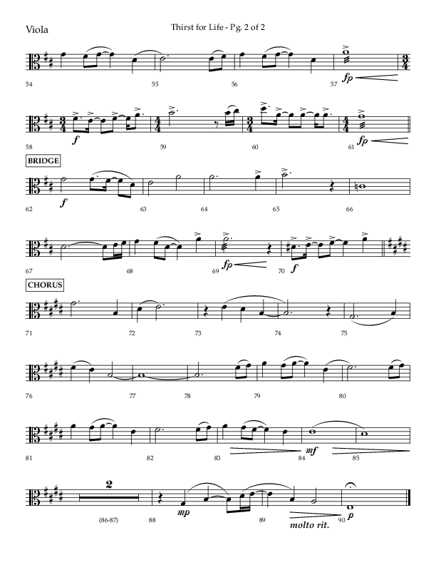 Thirst For Life (Choral Anthem SATB) Viola (Lifeway Choral / Arr. David Wise / Orch. David Shipps)