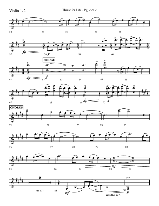 Thirst For Life (Choral Anthem SATB) Violin 1/2 (Lifeway Choral / Arr. David Wise / Orch. David Shipps)