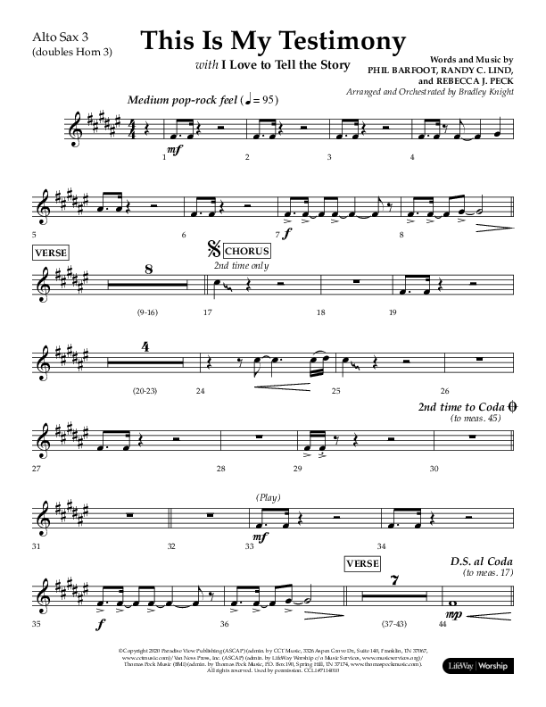 This Is My Testimony with I Love To Tell The Story (Choral Anthem SATB) Alto Sax (Lifeway Choral / Arr. Bradley Knight)