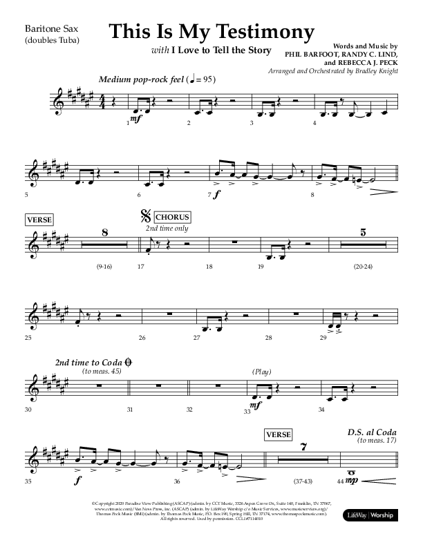This Is My Testimony with I Love To Tell The Story (Choral Anthem SATB) Bari Sax (Lifeway Choral / Arr. Bradley Knight)