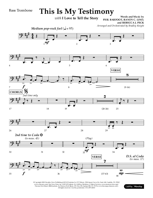 This Is My Testimony with I Love To Tell The Story (Choral Anthem SATB) Bass Trombone (Lifeway Choral / Arr. Bradley Knight)
