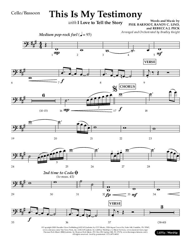 This Is My Testimony with I Love To Tell The Story (Choral Anthem SATB) Cello (Lifeway Choral / Arr. Bradley Knight)
