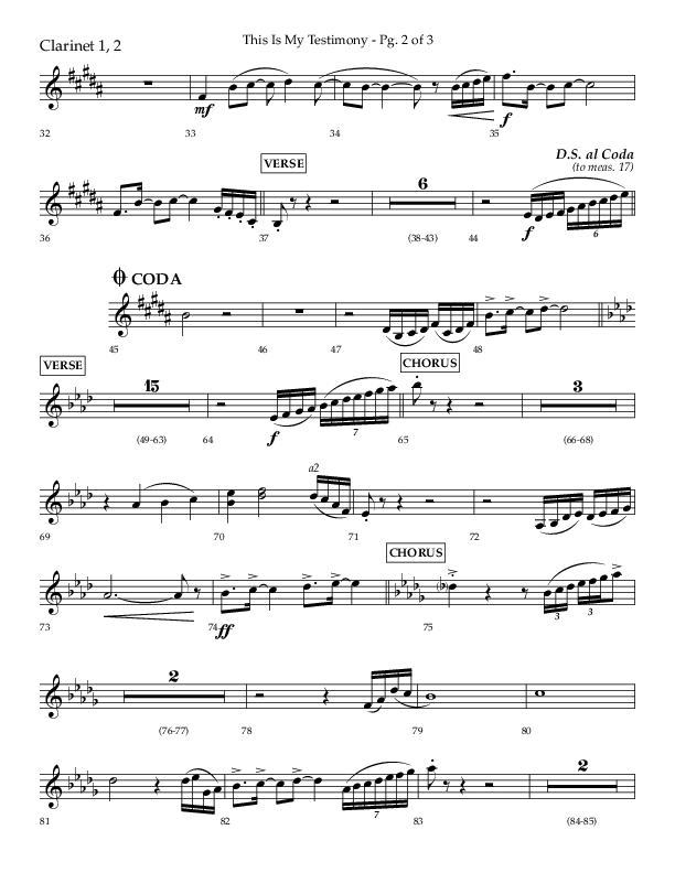 This Is My Testimony with I Love To Tell The Story (Choral Anthem SATB) Clarinet 1/2 (Lifeway Choral / Arr. Bradley Knight)