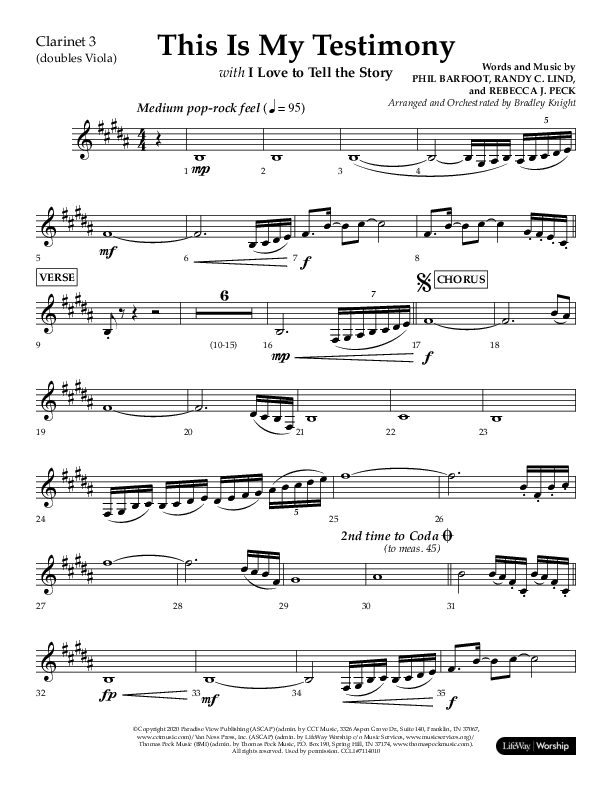 This Is My Testimony with I Love To Tell The Story (Choral Anthem SATB) Clarinet 3 (Lifeway Choral / Arr. Bradley Knight)