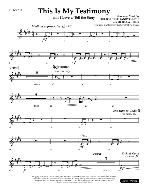 This Is My Testimony with I Love To Tell The Story (Choral Anthem SATB) French Horn 3 (Lifeway Choral / Arr. Bradley Knight)