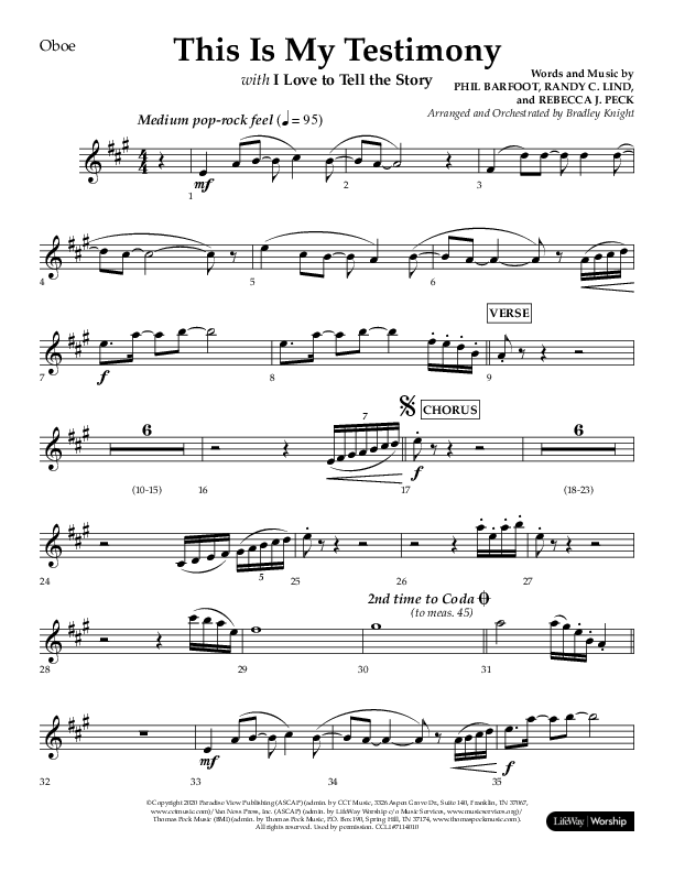 This Is My Testimony with I Love To Tell The Story (Choral Anthem SATB) Oboe (Lifeway Choral / Arr. Bradley Knight)