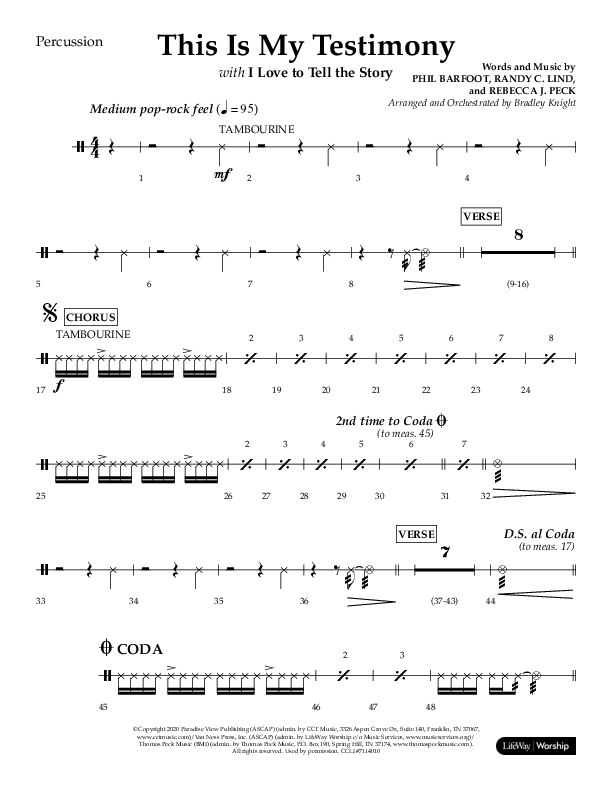 This Is My Testimony with I Love To Tell The Story (Choral Anthem SATB) Percussion (Lifeway Choral / Arr. Bradley Knight)