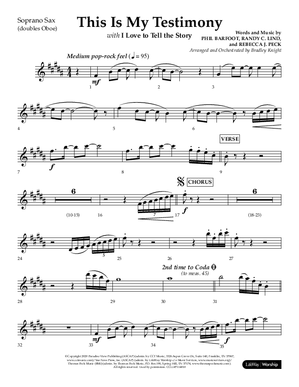This Is My Testimony with I Love To Tell The Story (Choral Anthem SATB) Soprano Sax (Lifeway Choral / Arr. Bradley Knight)
