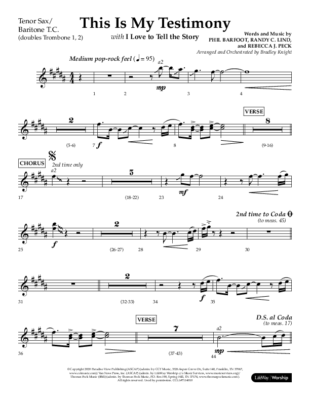 This Is My Testimony with I Love To Tell The Story (Choral Anthem SATB) Tenor Sax/Baritone T.C. (Lifeway Choral / Arr. Bradley Knight)