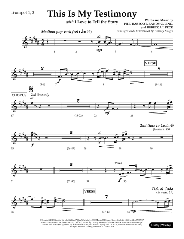This Is My Testimony with I Love To Tell The Story (Choral Anthem SATB) Trumpet 1,2 (Lifeway Choral / Arr. Bradley Knight)