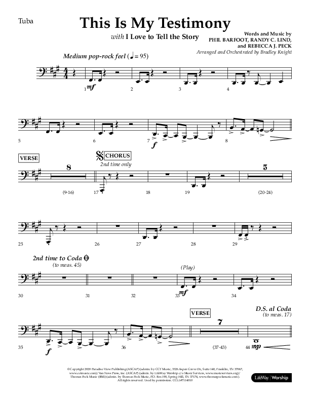 This Is My Testimony with I Love To Tell The Story (Choral Anthem SATB) Tuba (Lifeway Choral / Arr. Bradley Knight)
