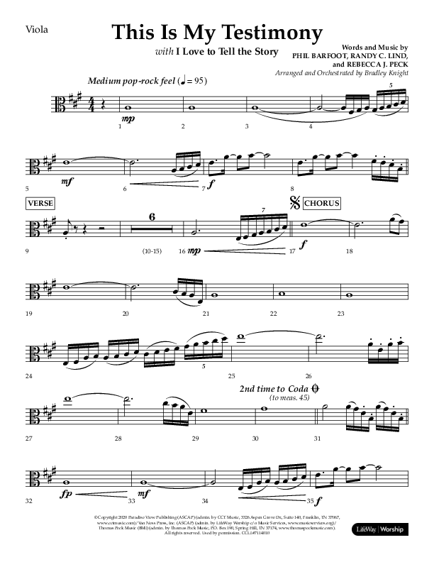 This Is My Testimony with I Love To Tell The Story (Choral Anthem SATB) Viola (Lifeway Choral / Arr. Bradley Knight)