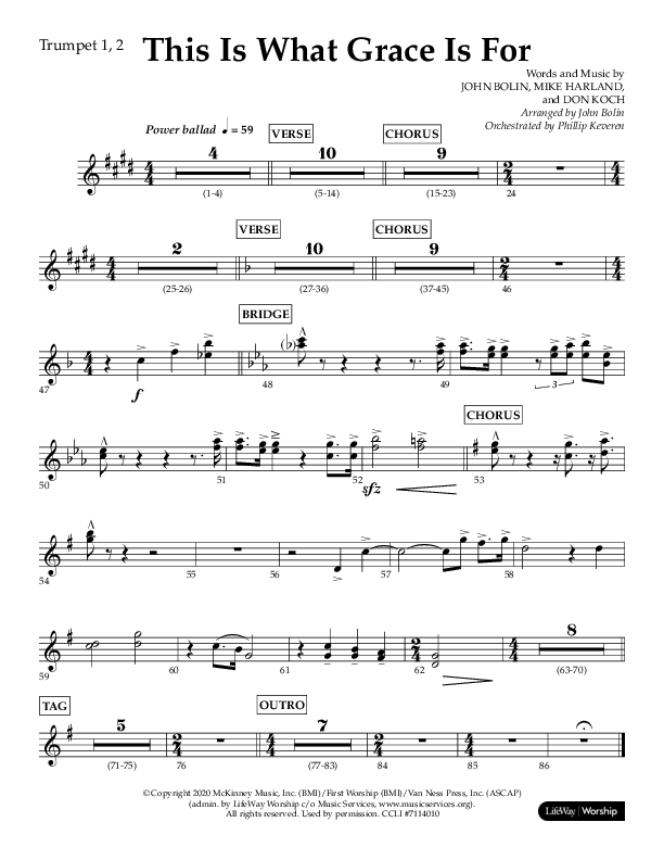This Is What Grace Is For (Choral Anthem SATB) Trumpet 1,2 (Lifeway Choral / Arr. John Bolin / Orch. Phillip Keveren)