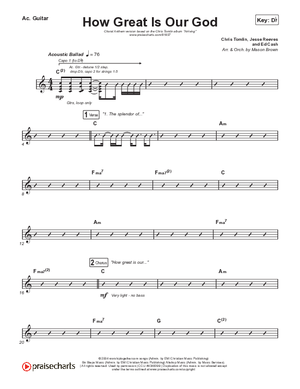 How Great Is Our God (Choral Anthem SATB) Acoustic Guitar (Chris Tomlin / Arr. Mason Brown)
