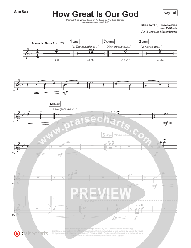 How Great Is Our God (Choral Anthem SATB) Sax Pack (Chris Tomlin / Arr. Mason Brown)