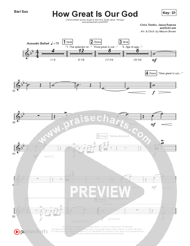 How Great Is Our God (Choral Anthem SATB) Bari Sax (Chris Tomlin / Arr. Mason Brown)