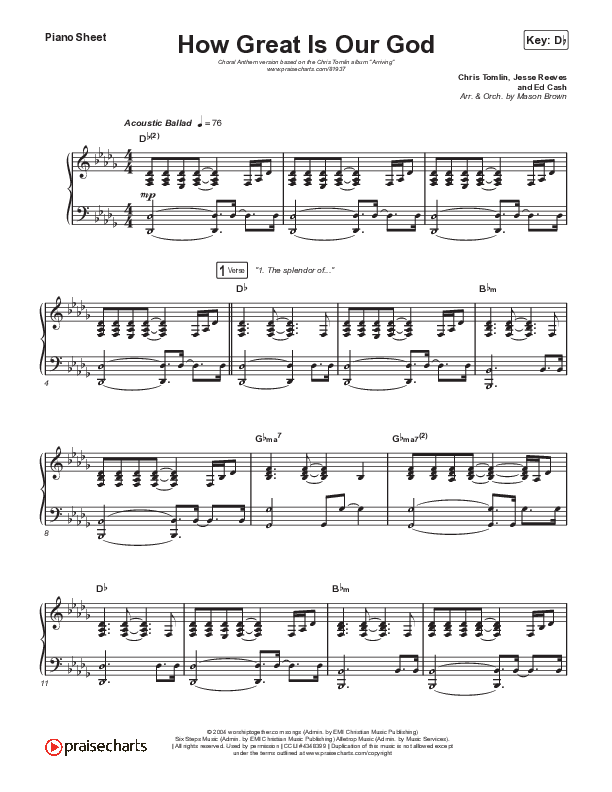 How Great Is Our God (Choral Anthem SATB) Piano Sheet (Chris Tomlin / Arr. Mason Brown)