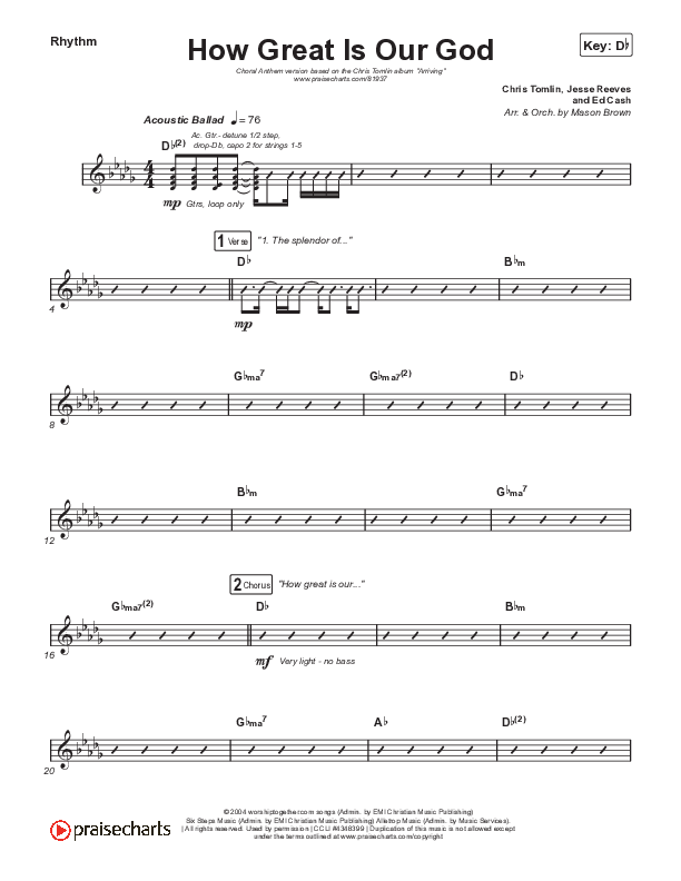 How Great Is Our God (Choral Anthem SATB) Rhythm Chart (Chris Tomlin / Arr. Mason Brown)