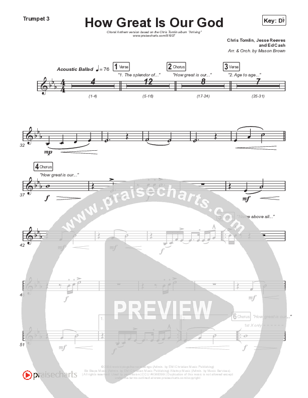 How Great Is Our God (Choral Anthem SATB) Trumpet 3 (Chris Tomlin / Arr. Mason Brown)
