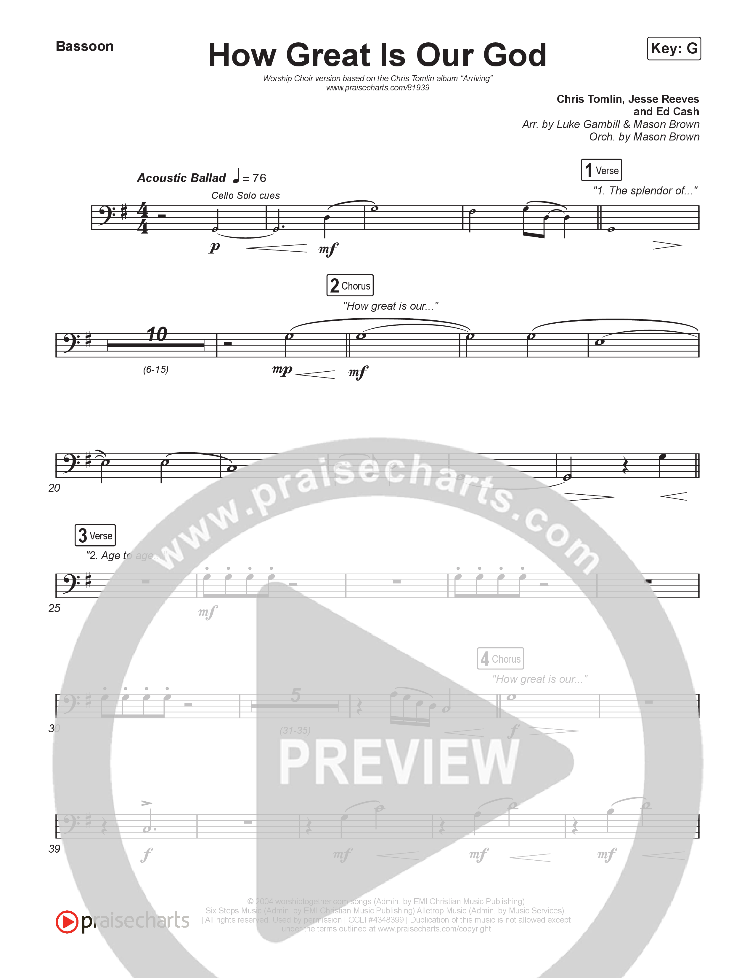 How Great Is Our God (Worship Choir/SAB) Bassoon (Chris Tomlin / Arr. Luke Gambill / Orch. Mason Brown)