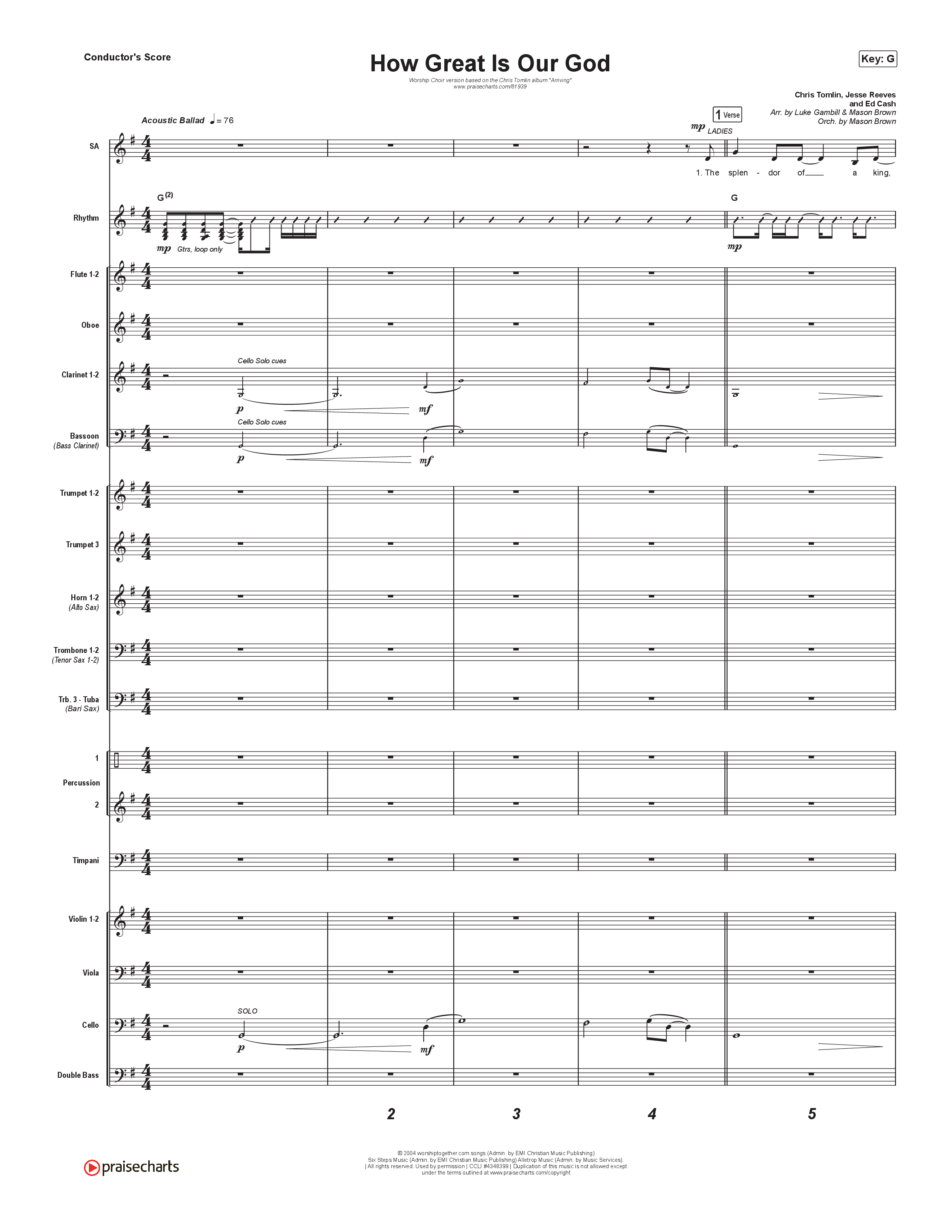 How Great Is Our God (Worship Choir/SAB) Conductor's Score (Chris Tomlin / Arr. Luke Gambill / Orch. Mason Brown)