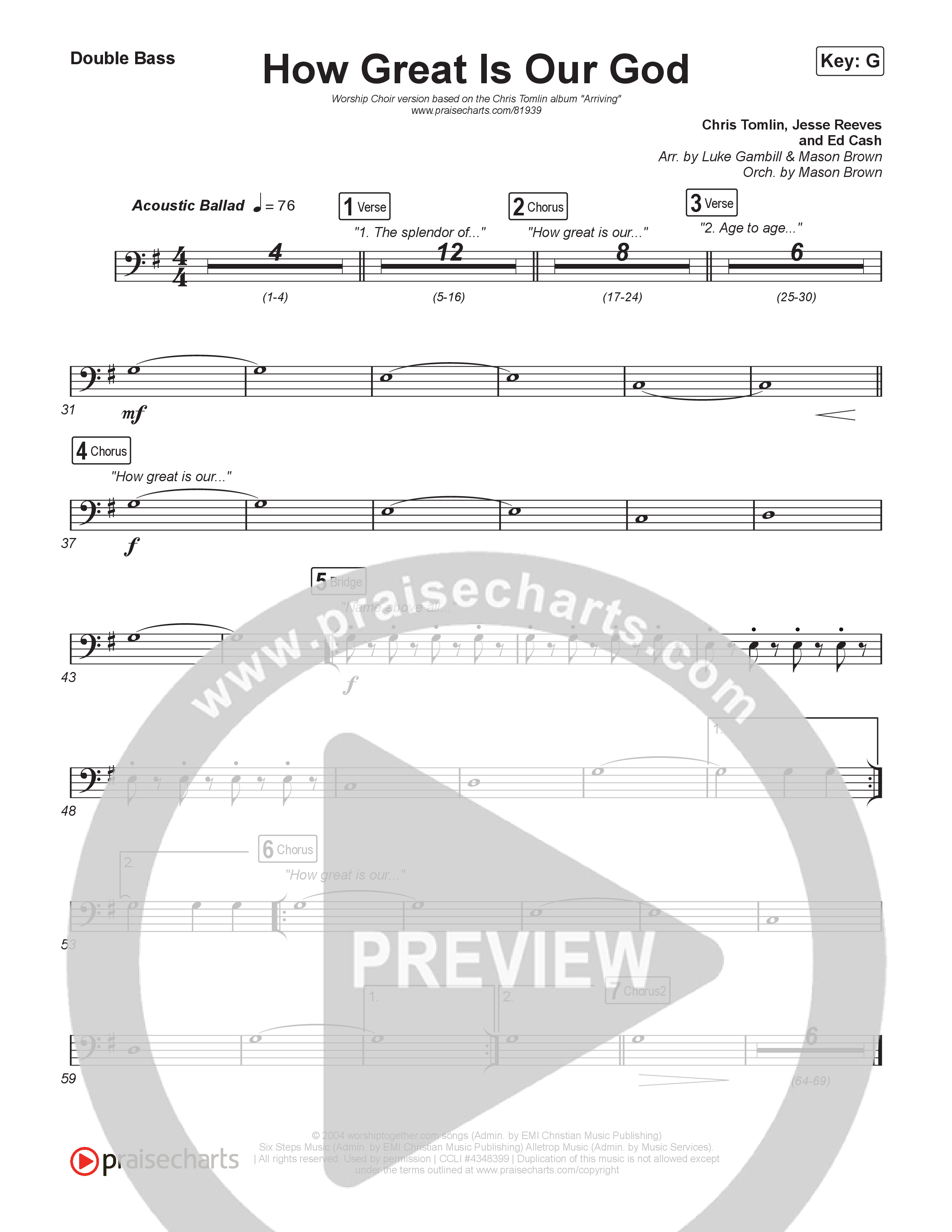 How Great Is Our God (Worship Choir/SAB) Double Bass (Chris Tomlin / Arr. Luke Gambill / Orch. Mason Brown)