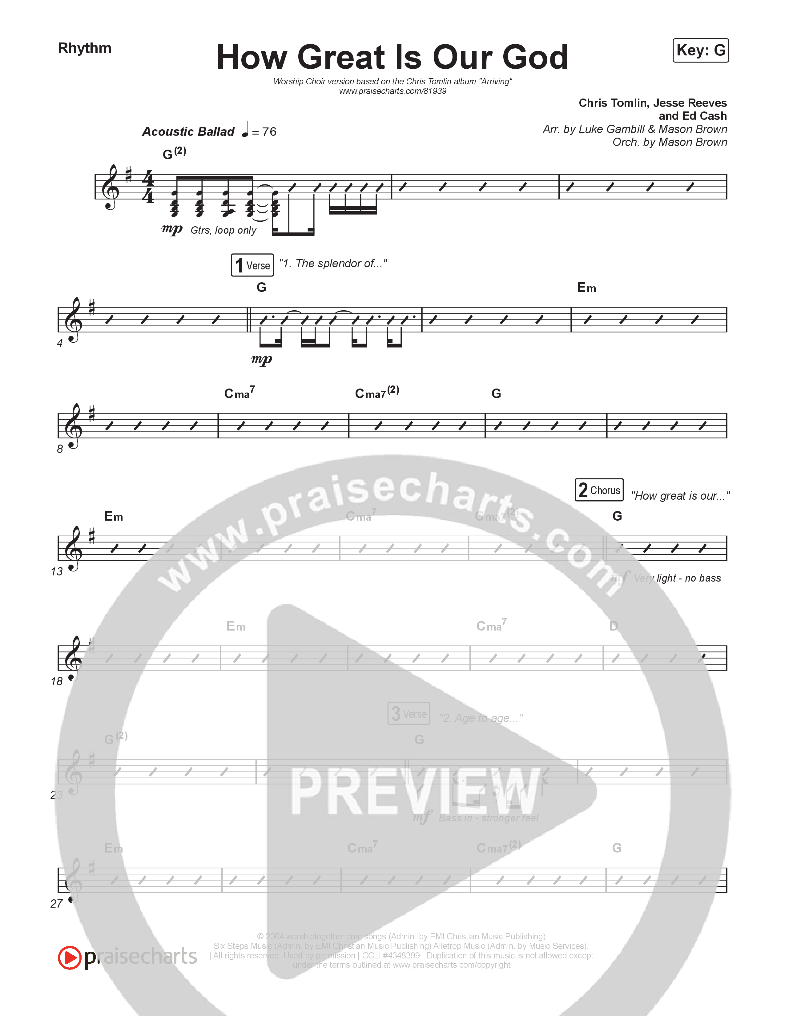 How Great Is Our God (Worship Choir/SAB) Rhythm Chart (Chris Tomlin / Arr. Luke Gambill / Orch. Mason Brown)