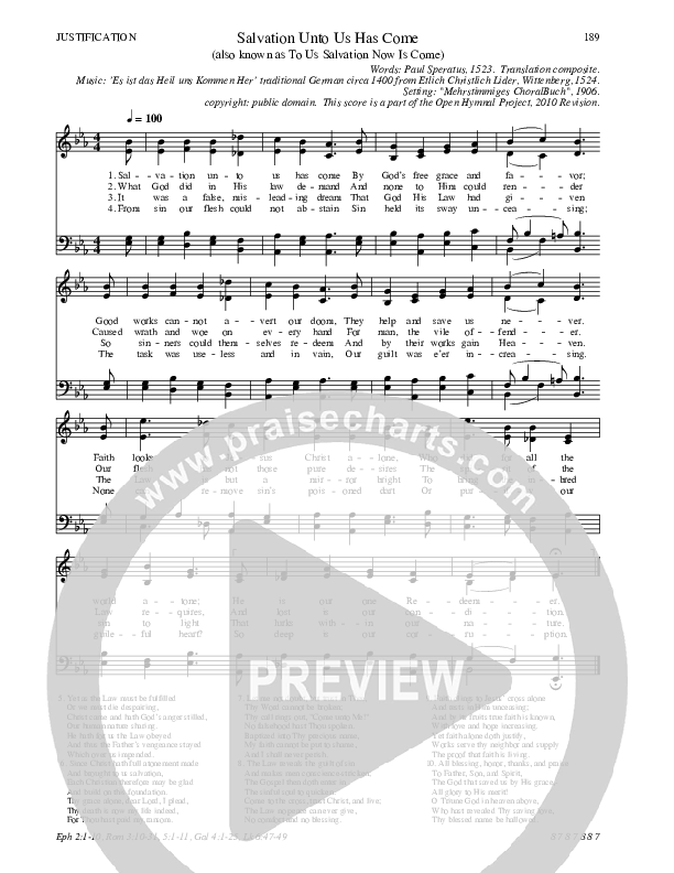 Salvation Unto Us Has Come Hymn Sheet (SATB) (Traditional Hymn)