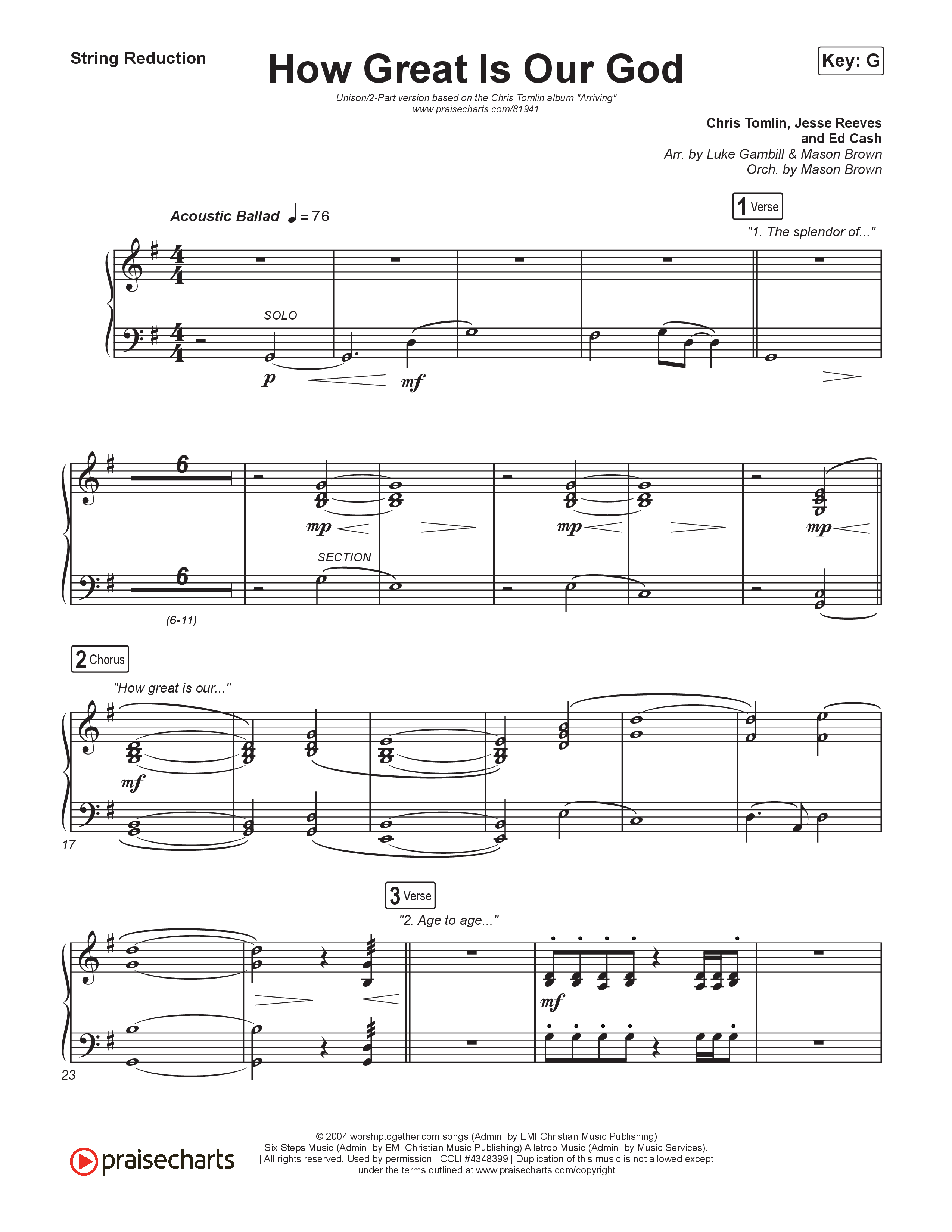 How Great Is Our God (Unison/2-Part) String Reduction (Chris Tomlin / Arr. Luke Gambill / Orch. Mason Brown)