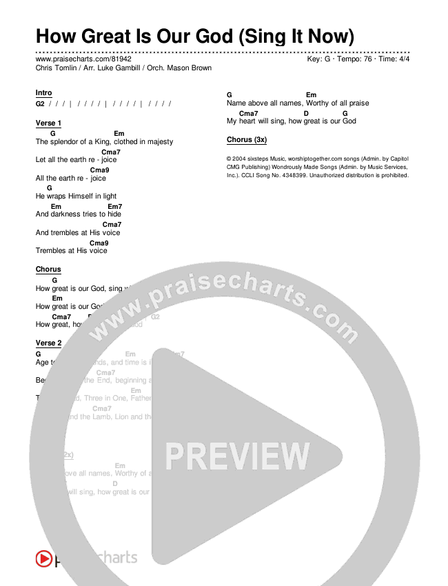 How Great Is Our God (Sing It Now) Chords & Lyrics (Chris Tomlin / Arr. Luke Gambill / Orch. Mason Brown)