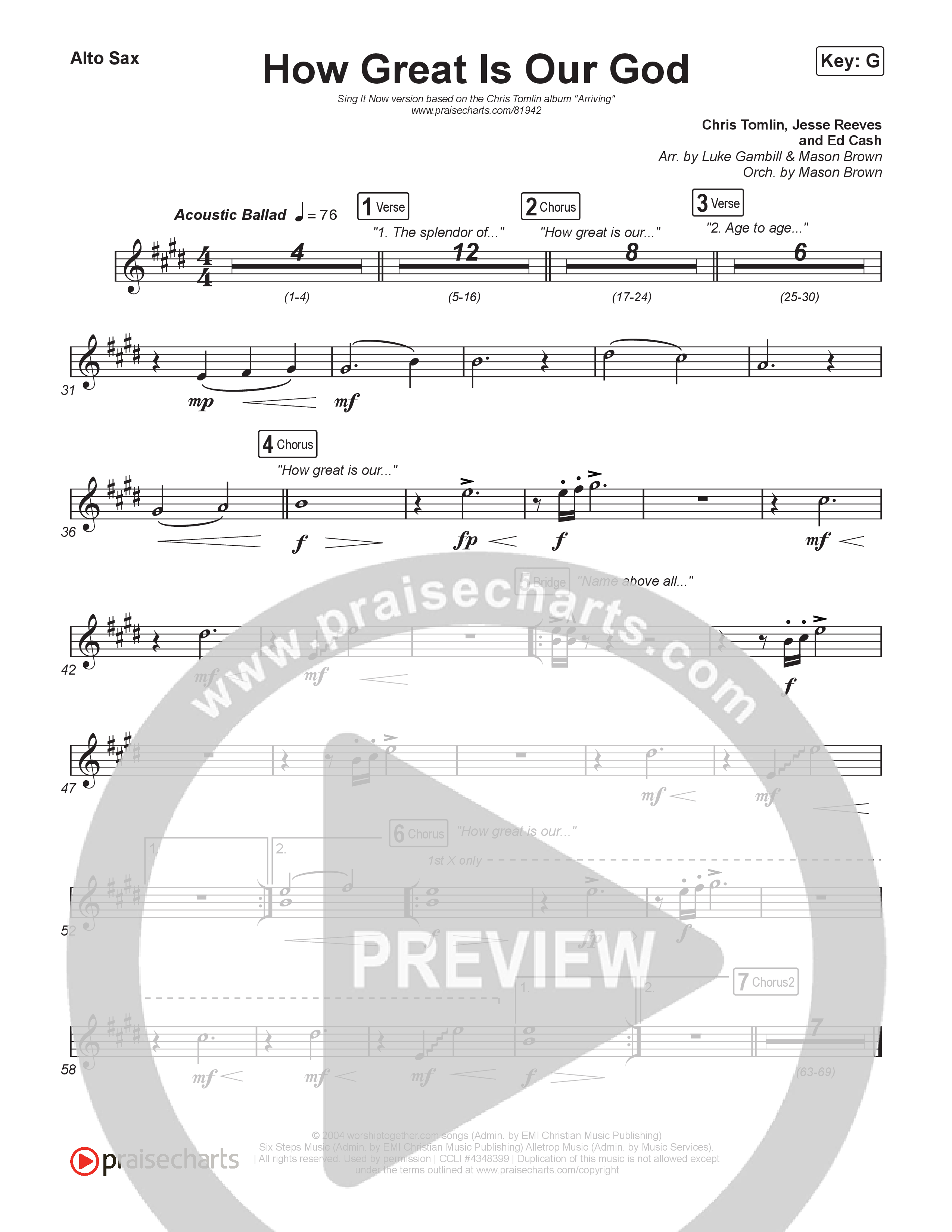 How Great Is Our God (Sing It Now) Alto Sax (Chris Tomlin / Arr. Luke Gambill / Orch. Mason Brown)