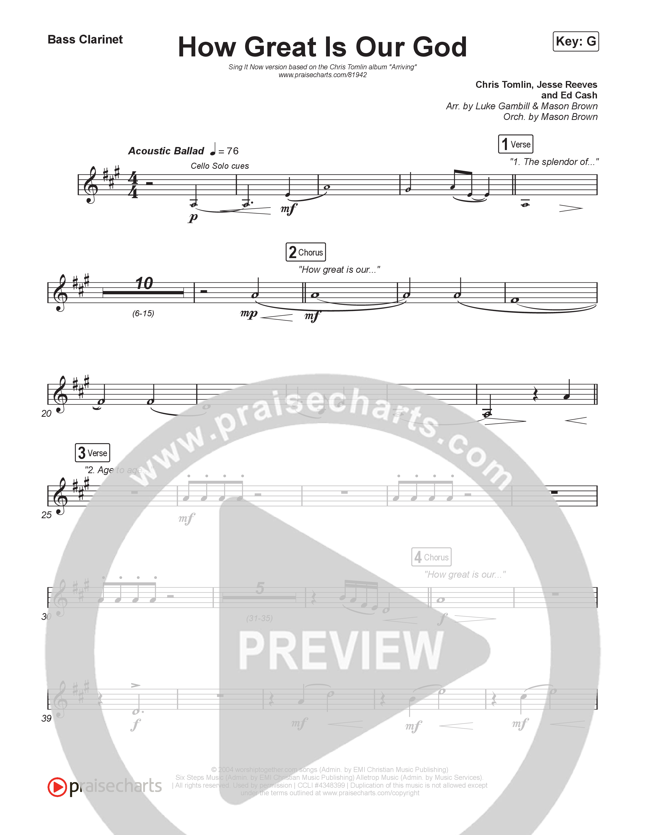 How Great Is Our God (Sing It Now) Bass Clarinet (Chris Tomlin / Arr. Luke Gambill / Orch. Mason Brown)