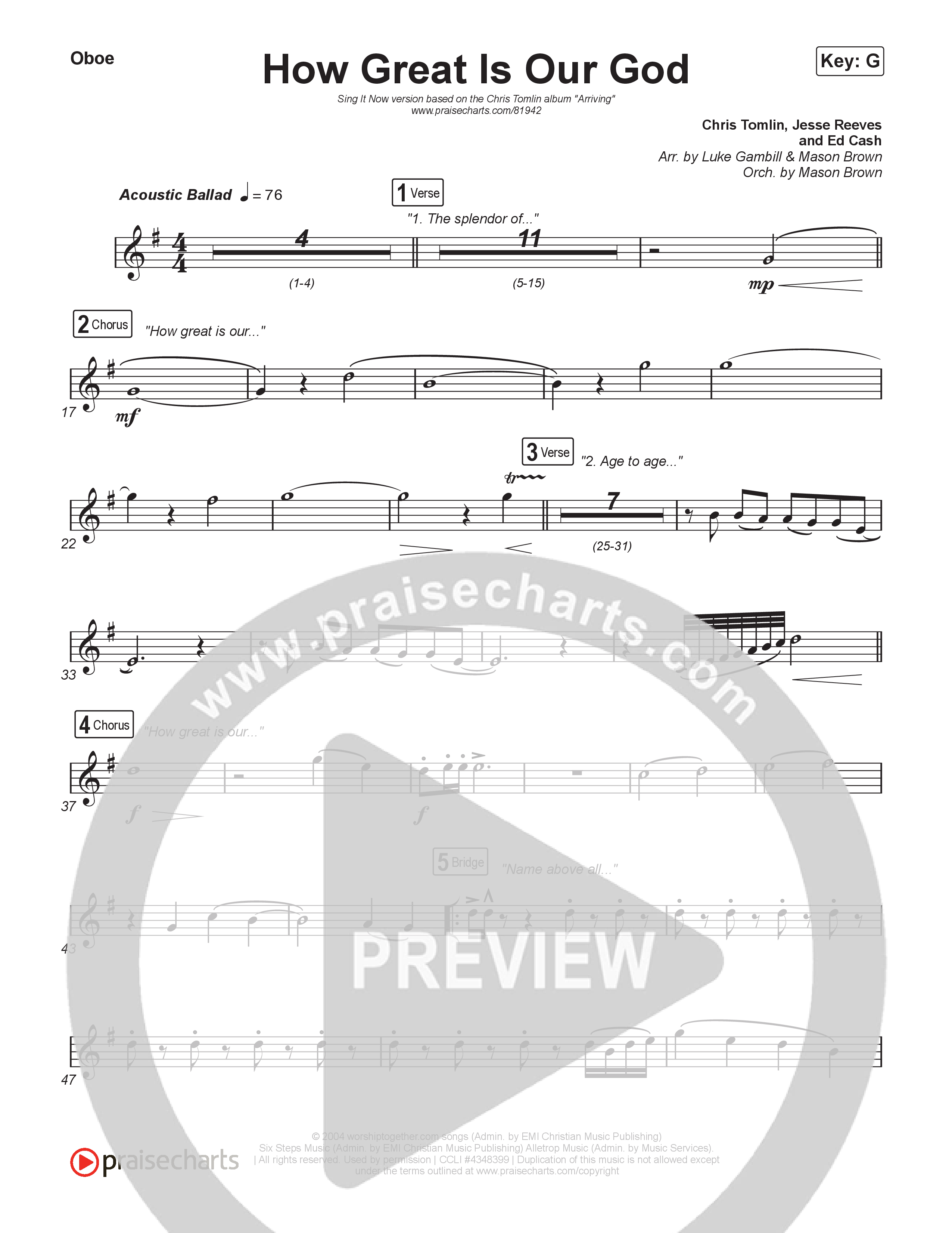 How Great Is Our God (Sing It Now) Oboe (Chris Tomlin / Arr. Luke Gambill / Orch. Mason Brown)