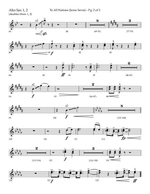 To All Nations (Jesus Saves) (Choral Anthem SATB) Alto Sax 1/2 (Lifeway Choral / Arr. David Wise / Orch. David Shipps)