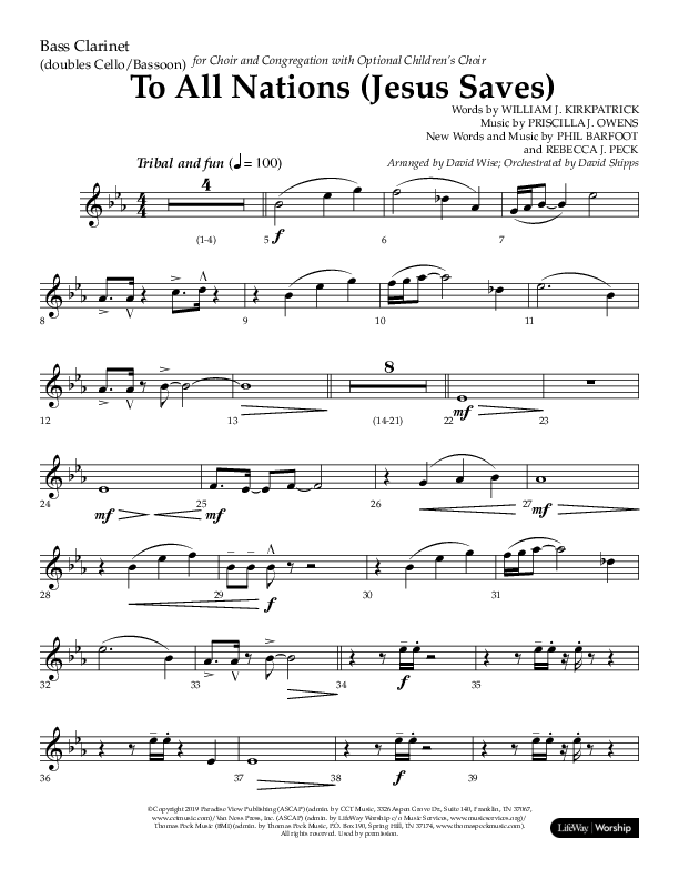To All Nations (Jesus Saves) (Choral Anthem SATB) Bass Clarinet (Lifeway Choral / Arr. David Wise / Orch. David Shipps)