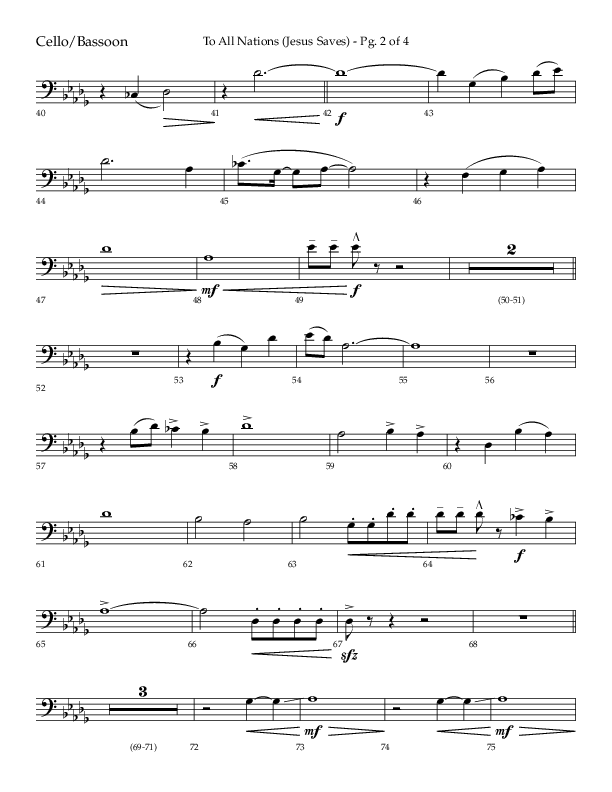 To All Nations (Jesus Saves) (Choral Anthem SATB) Cello (Lifeway Choral / Arr. David Wise / Orch. David Shipps)