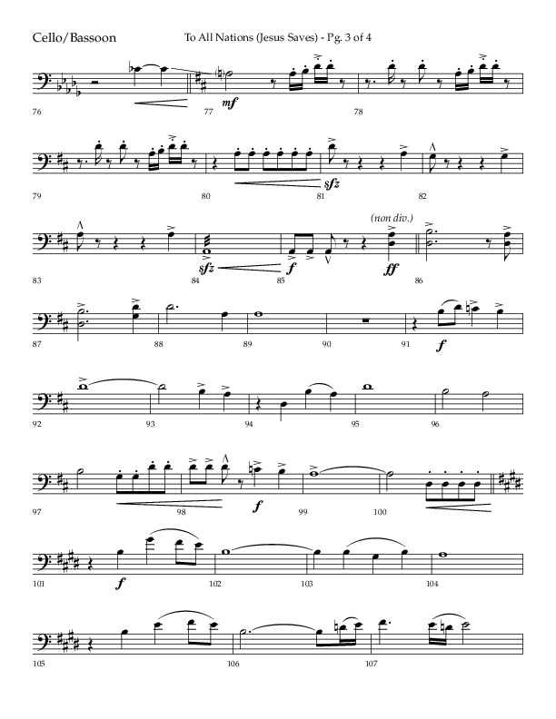 To All Nations (Jesus Saves) (Choral Anthem SATB) Cello (Lifeway Choral / Arr. David Wise / Orch. David Shipps)